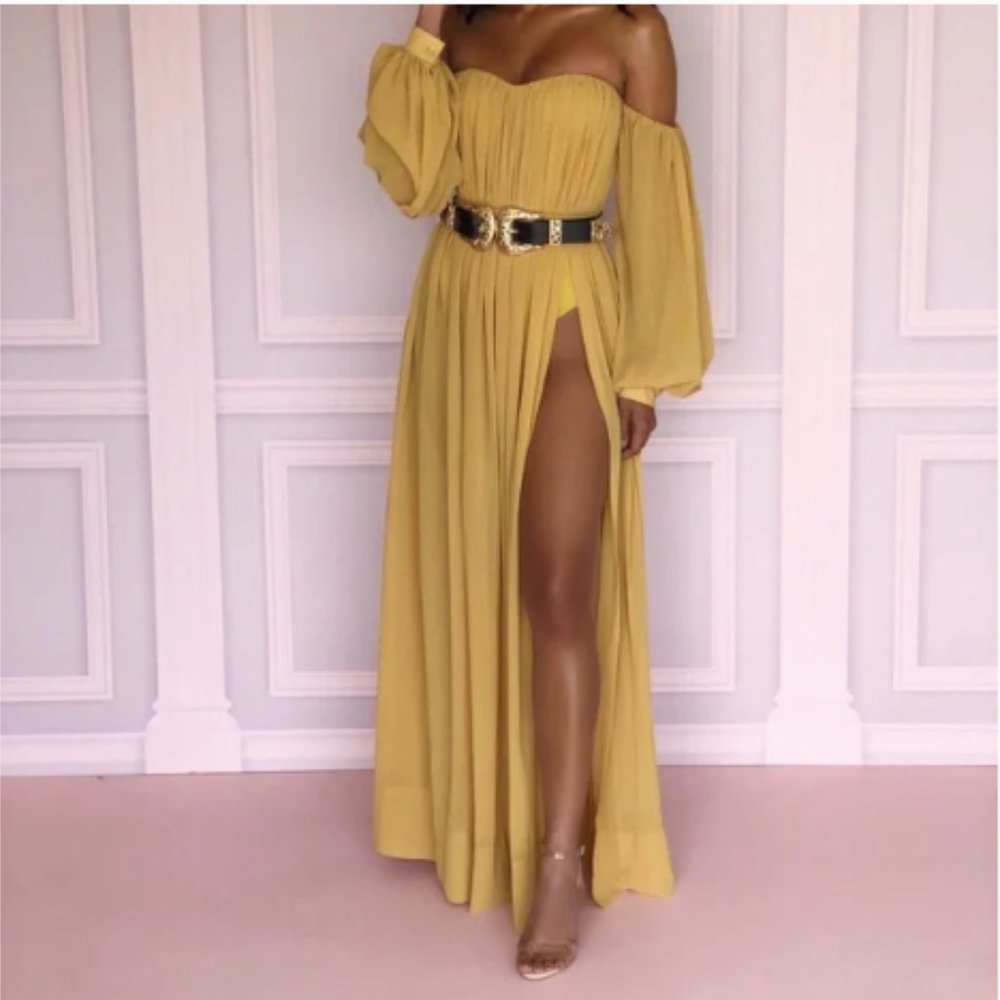 House of CB Marlena Strapless Dress in Mustard sz S